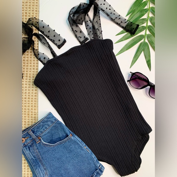 Swiss Dot Shoulder Tie Bodysuit - Picture 13 of 14